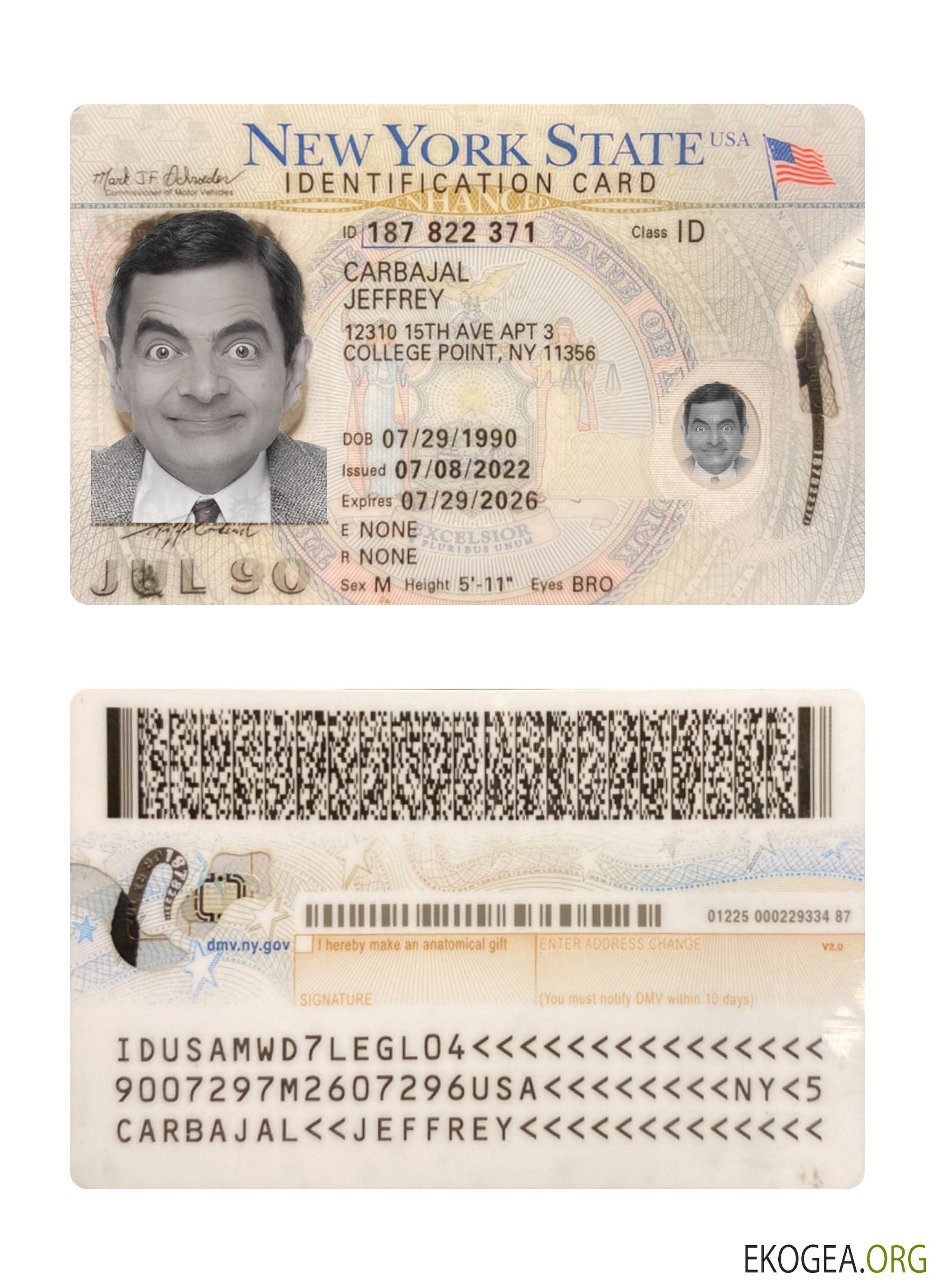 Carte d'identité des États Unis à New York 2022 présent